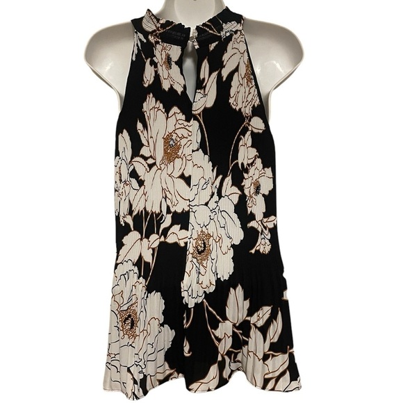 Apt 9 women’s black white floral Halter pleated elegant blouse sleeveless - Picture 3 of 11